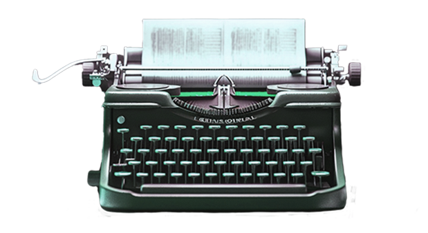 Hermes teal typewriter with cosmic glow