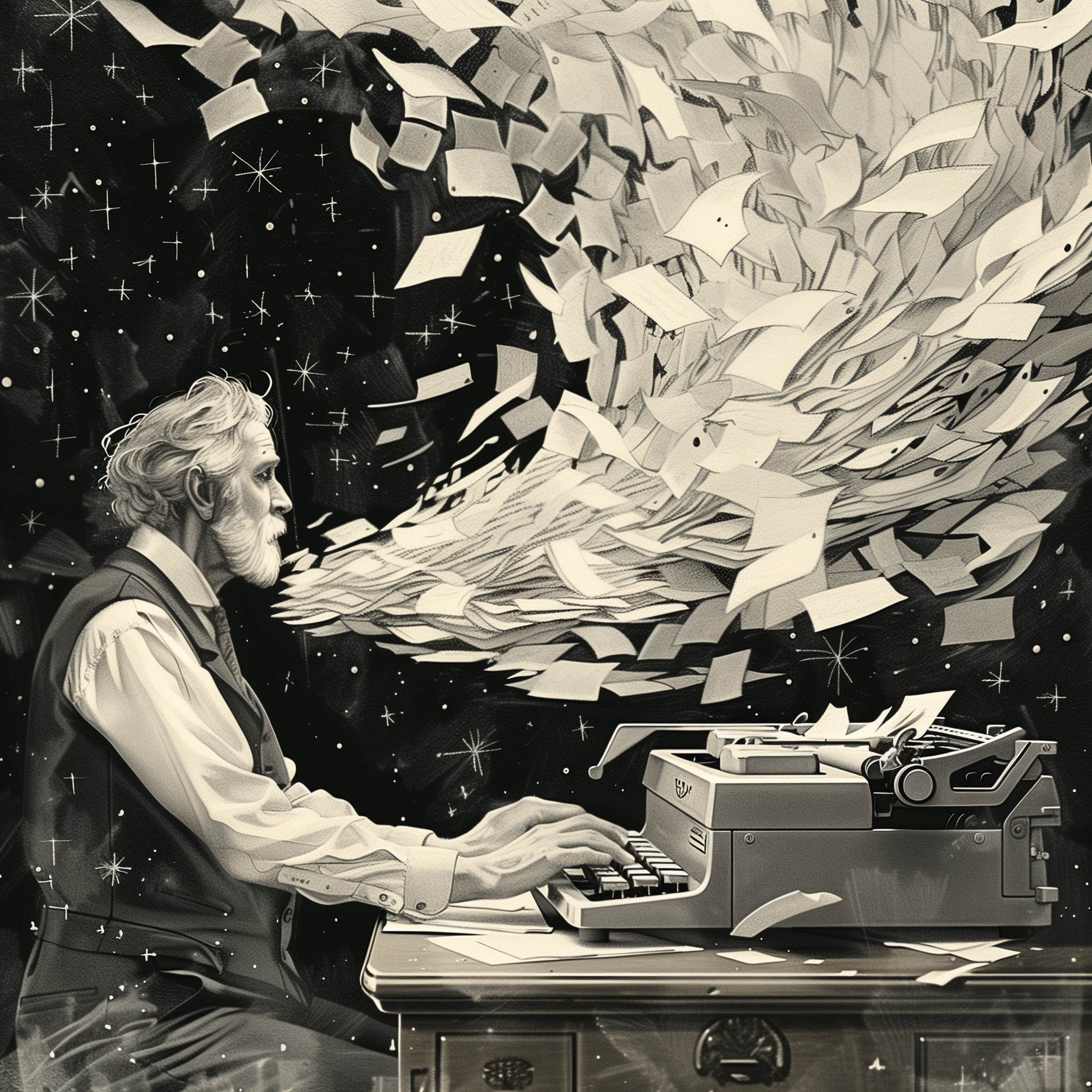 Writer in a whirlwind of pages